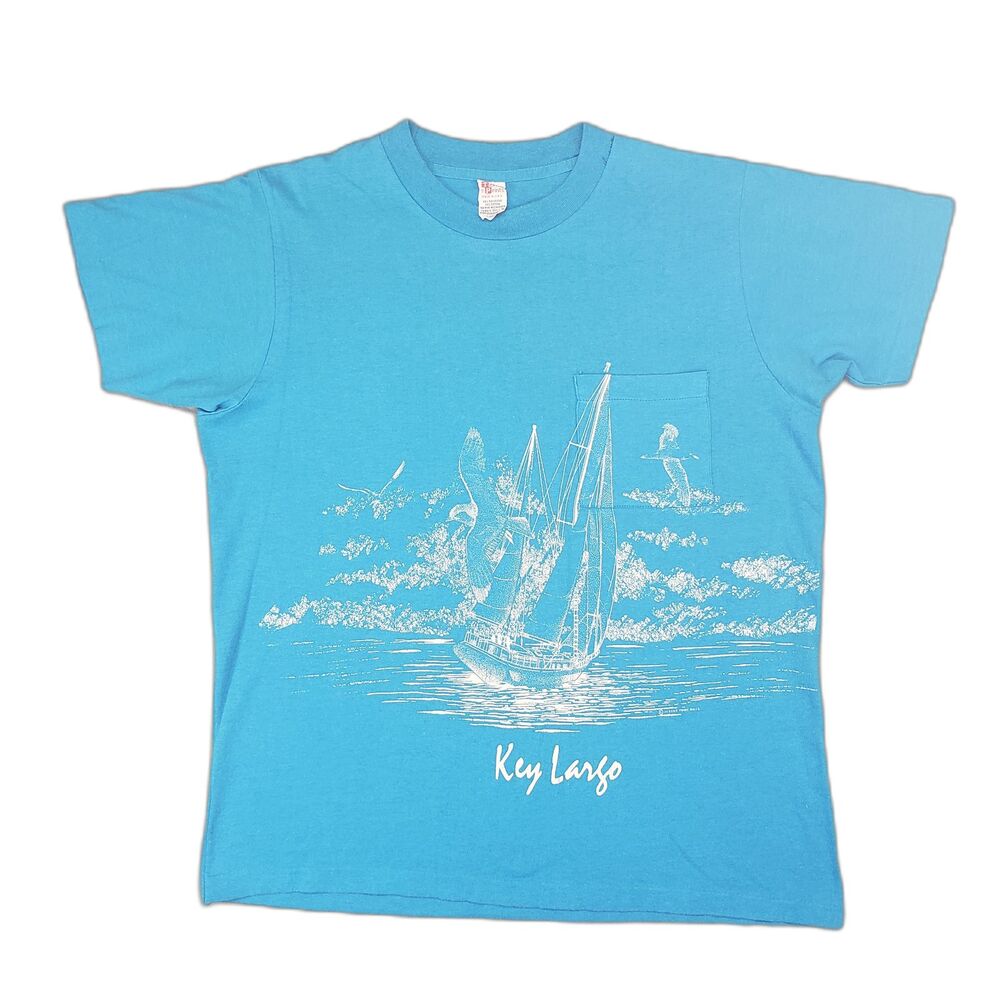 Vintage Textile Prints Key Largo Graphic T-Shirt Mens Large Blue Destination USA